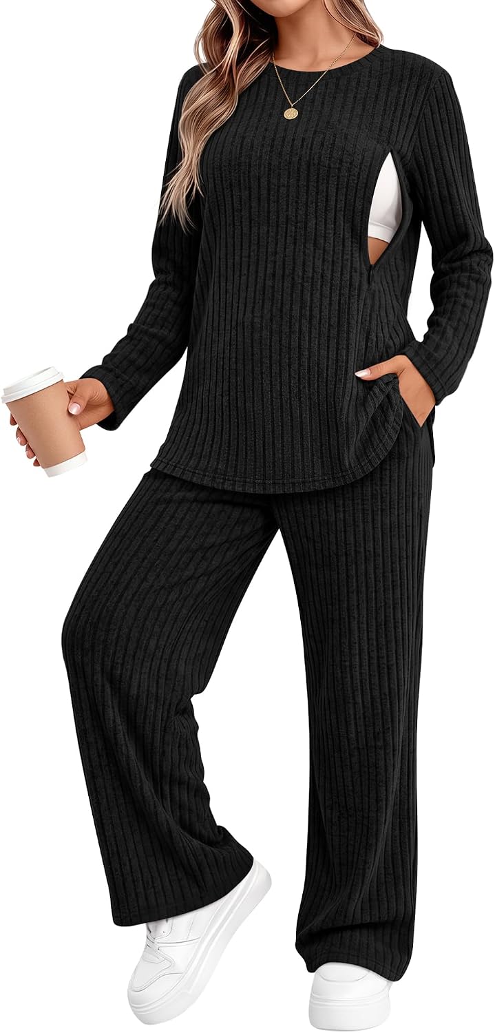 2 Piece Ribbed Maternity Nursing Set Postpartum