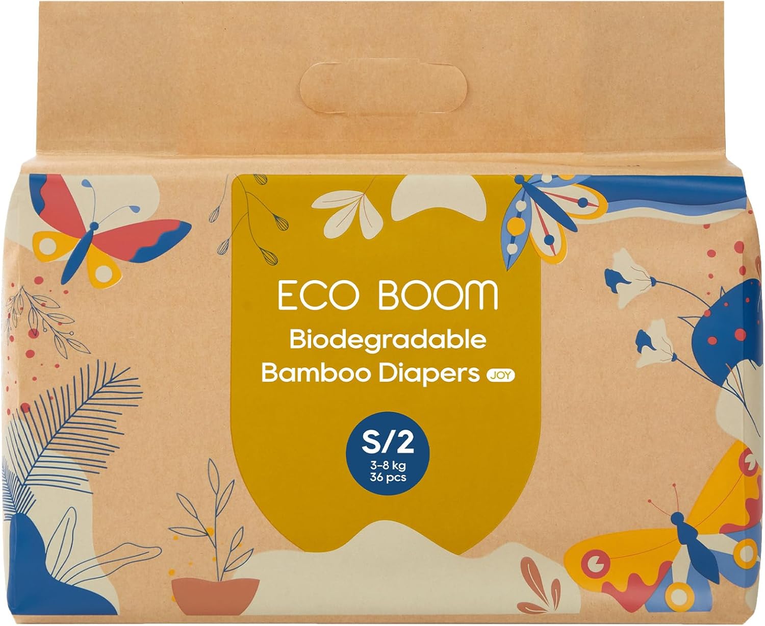 ECO BOOM Bamboo Viscose Baby Diapers, Size 2, 36 Count, Soft & Absorbent Disposable Diapers for Sensitive Skin, Breathable Leak Protection, Eco-Friendly Paper Packaging
