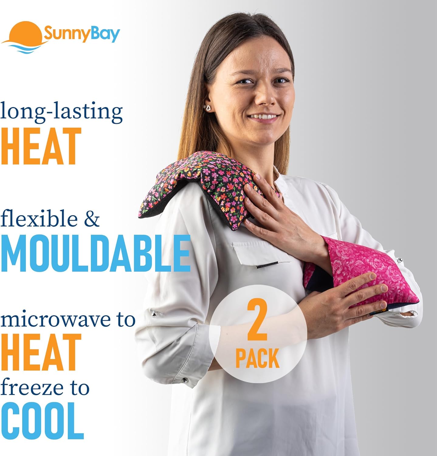 SunnyBay Small Microwave Heating Pad, Microwavable Versatile Cold/Heated Neck and Shoulder Wrap for Back Pain and More, Moist Heat Cotton-Fleece Pad, 6x11 Inches, Hot Pink and Red Flower, Pack of 2