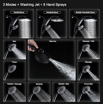 BOZYBO Rain Shower Head with Handheld: High Pressure Shower Heads with Handheld Spray Combo, 12 Rainfall Shower Head and 9 Sprays Hand Showerheads with Magnetic Docking and Power Jets, Black 1.75GPM