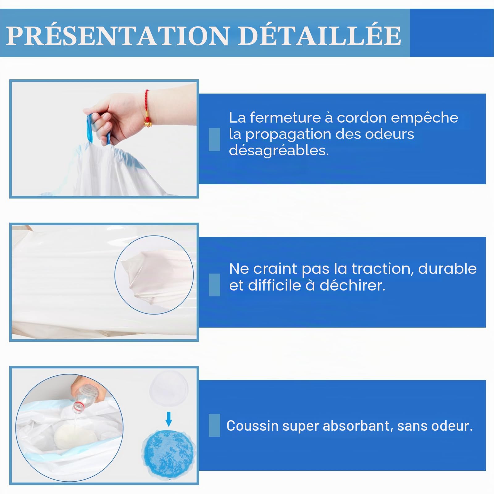 Lot de 40 sacs de toilette jetables avec coussinets absorbants - Idéal pour les toilettes pour chaise percée