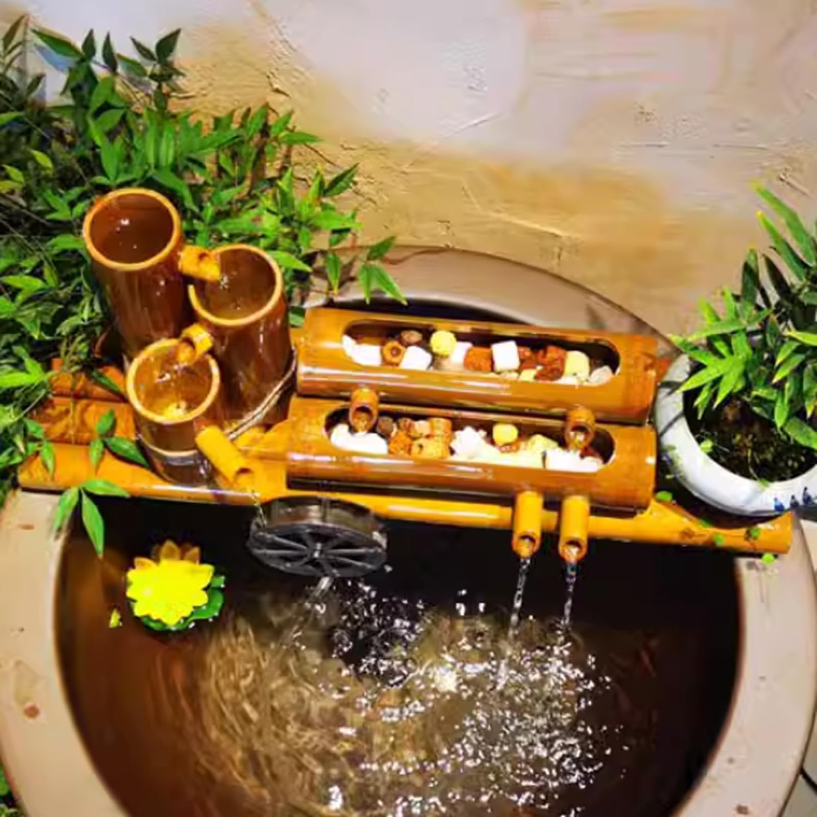 Fontana Solare In Bambù Con Pompa, Decorazione Per Il Giardino, Cascata Zen Da Esterno, Fontana Autoportante A Circolazione D'Acqua Per Patio, Giardino, Acquario, Laghetto, 24,16 Pollici (40 Cm)