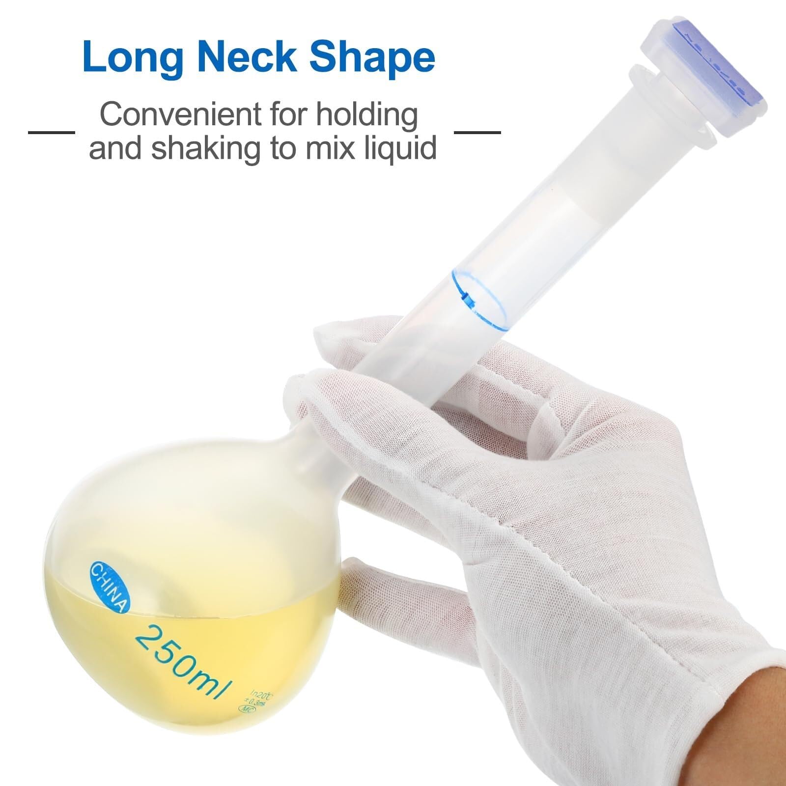 Matraz Aforado Polipropileno 250ml - Matraz de Medida Laboratorio Irrompible con Tapón y Graduación Azul(2,250ml)