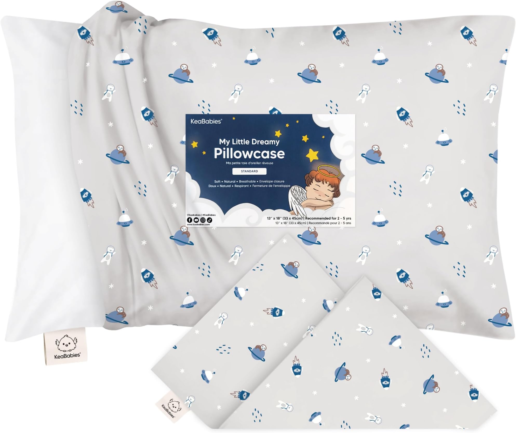 KeaBabies Toddler Pillowcase 13"x18" - Organic Cotton Toddler Pillowcase for Kids, Boys, Girls, Soft & Durable Cotton Cover for Miniature Sleepy Pillows, Cute Colors, Pillow Sold Separately (Cosmo)