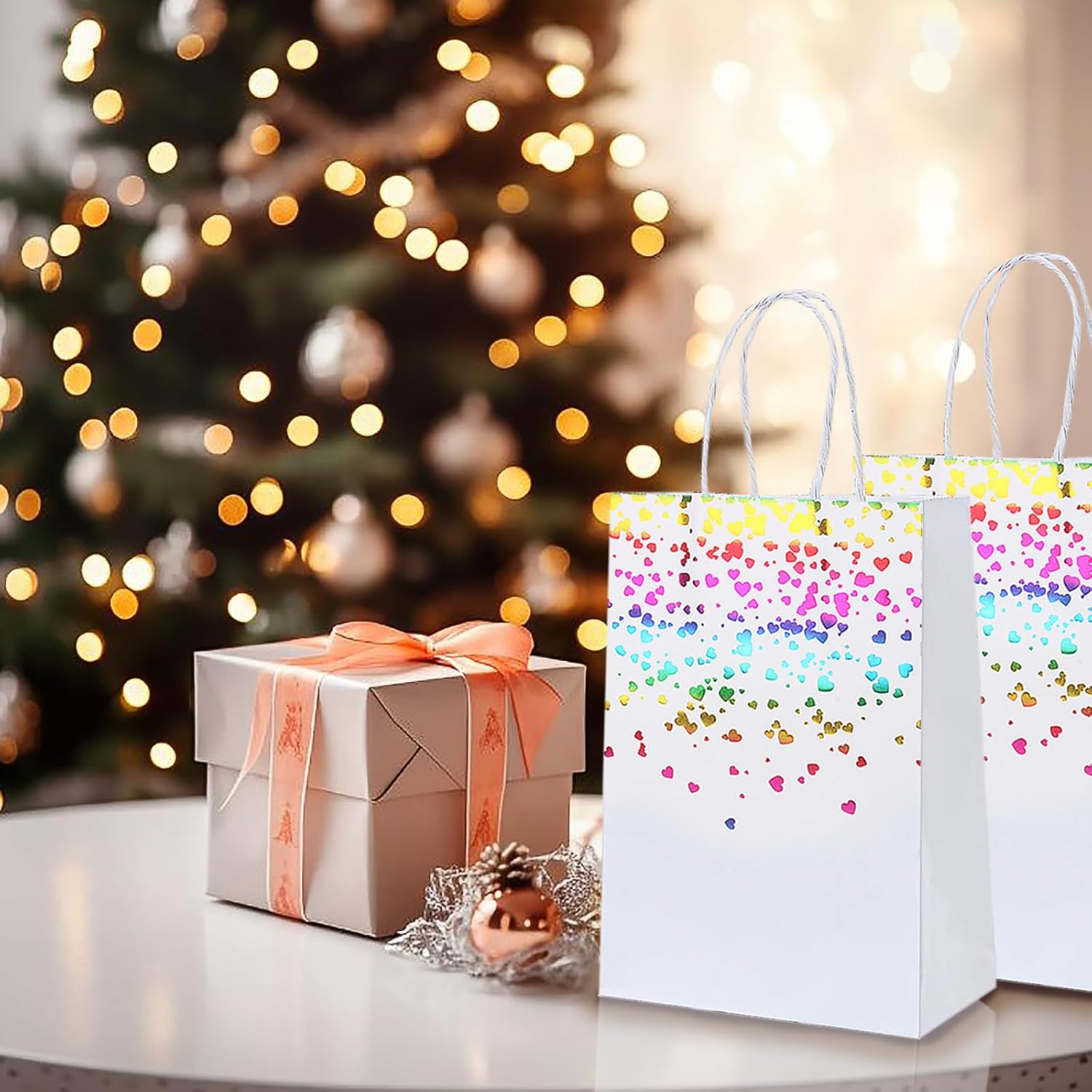 Thxutm White Gift Bags Bulk 8.5x3x6.5 Inches 10 Pcs - Sturdy Paper Handles for Wedding Favors, Retail Shopping, Birthday Party Supplies - Image 5