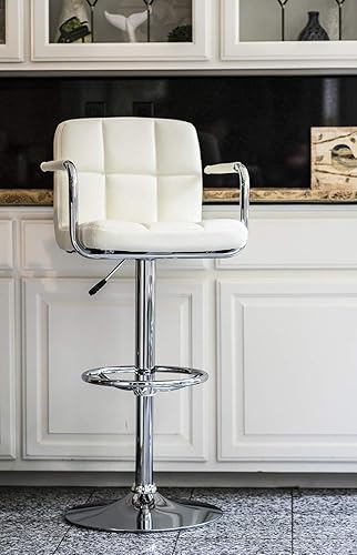 Miniatura 2 de Vogue Furniture Direct Moderno taburete de bar cuadrado de piel sintética, taburete de bar giratorio ajustable con respaldo y brazos, silla de