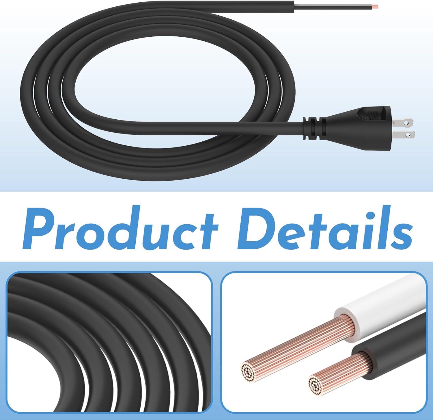 ANTOBLE 33007298 18 Gauge 2 Wire Power Cord Replacement Cord for DEWALT DW100 DW101 DW102 DW103 DW130 DW236 DW400 DW505 (8 ft)