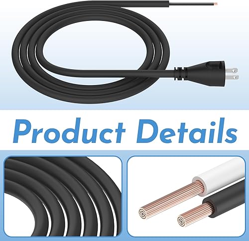 Miniatura 6 de ANTOBLE 33007298 Cable de alimentación de 2 cables calibre 18 para DEWALT DW100 DW101 DW102 DW103 DW130 DW236 DW400 DW505 (8 pies)