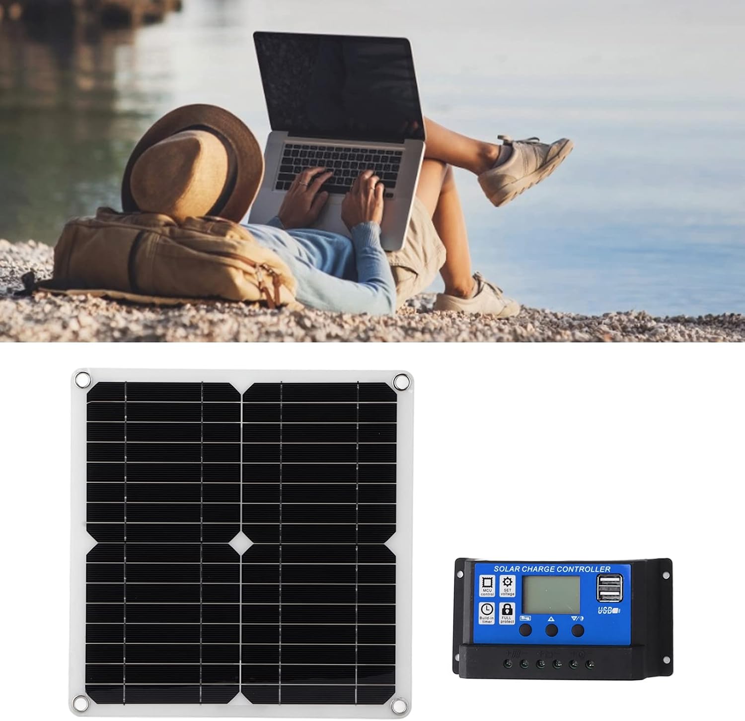 Solar Panel Kit, Small Solar Panel 15W 12V Monocrystalline with 100A Solar Charge Controller + Extension Cable for Car Motorcycle Boat Mower Trolling Tractor Trailer RV