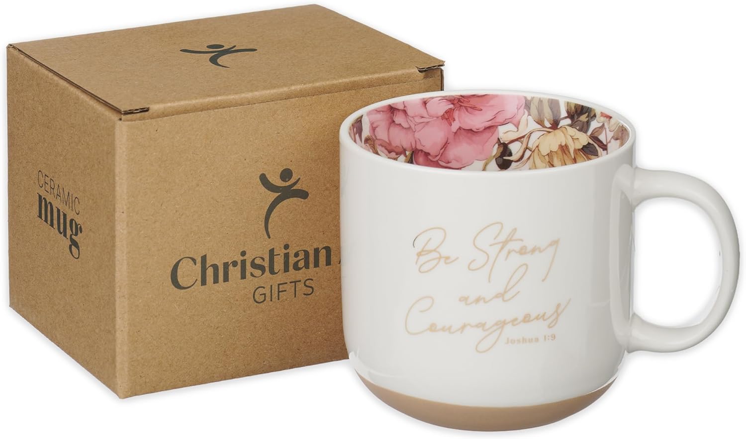 Christian Art Gifts Large Novelty Inspirational Ceramic Coffee & Tea Mug for Women: Strong & Courageous Encouraging Scripture, Non-toxic, Lead & Cadmium-free, White Floral, 15 oz. - Image 9
