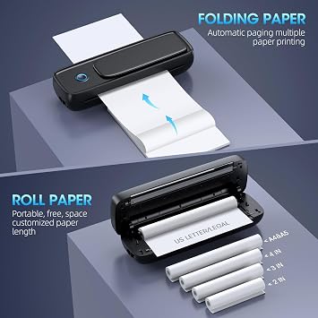 Portable Thermal Printer, Wireless & Bluetooth Mini Inkless Printer for Travel, Deep Black