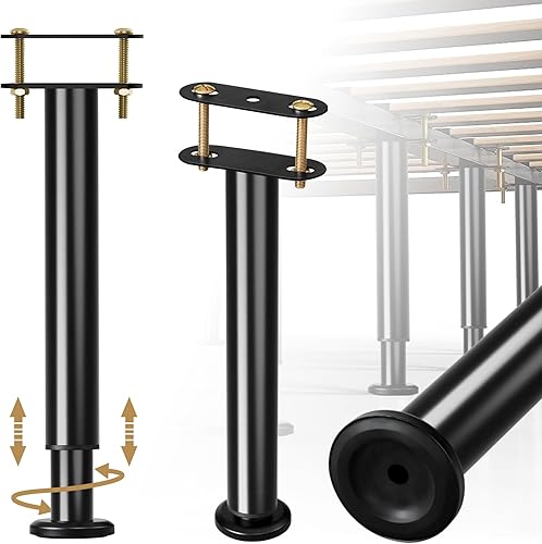 Patas de soporte de marco de cama de metal, patas de soporte de cama de altura ajustable de 9.8 a 16.5 pulgadas, piezas de repuesto para patas de