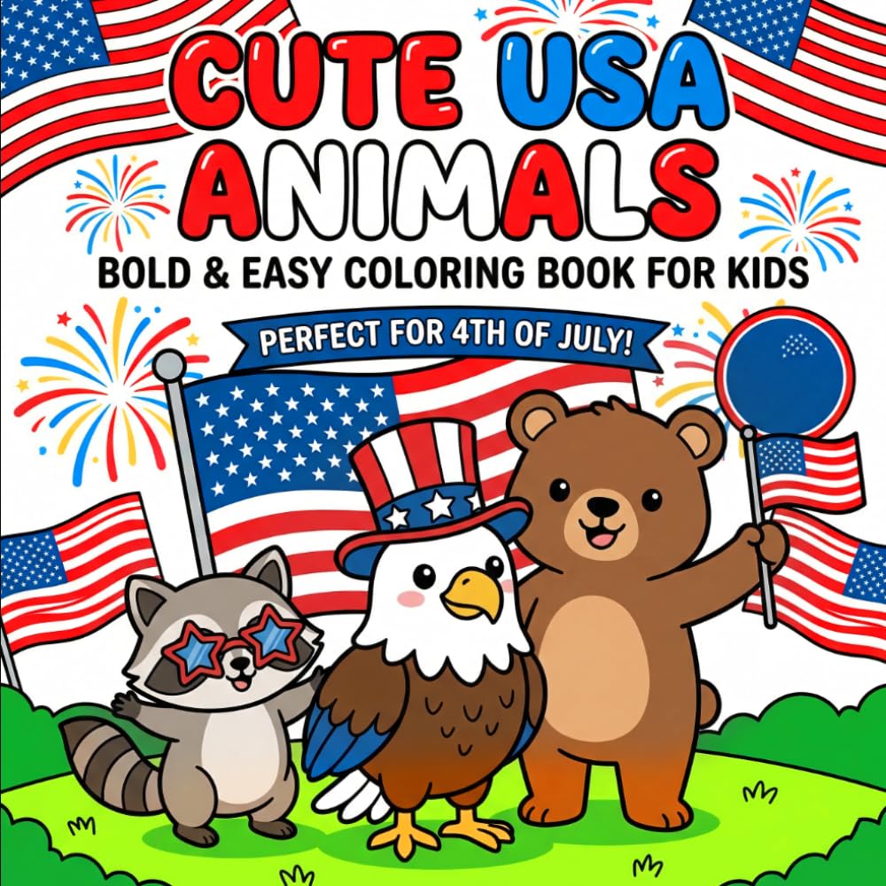 Happy 4th of July Animals Coloring Book for Kids: Fun & Easy Patriotic Animals Coloring Pages for Kids | 4th of July Activity Book with Adorable USA-Themed Designs