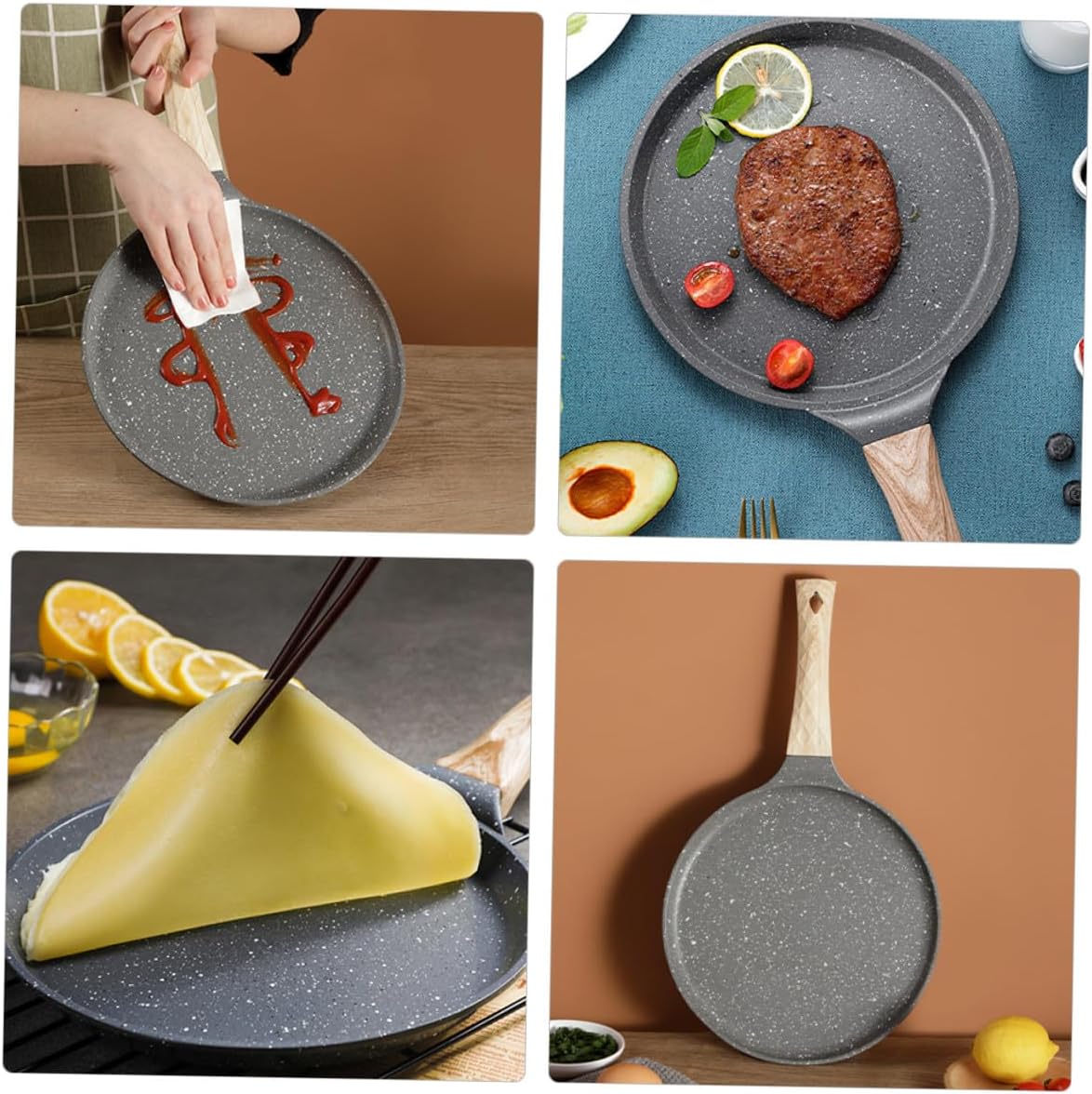 BESPORTBLE Aluminum Alloy 24cm Flat Frying Pan Nonstick Crepe Pan with Handle Small Egg Frying Skillet for Home Kitchen Cooking