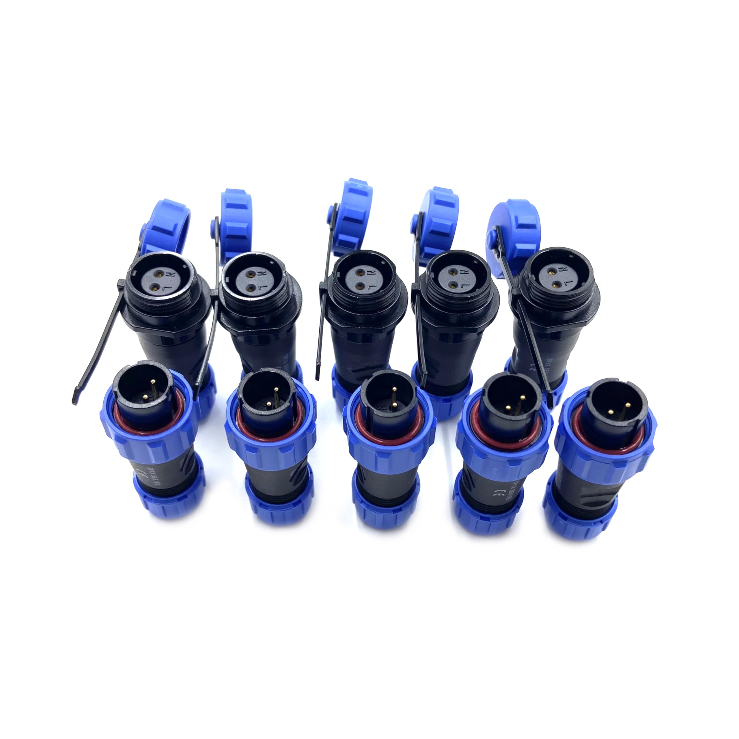 5 conectores de aviación SP13 de 2 pines, IP68 de 2 pines, sin soldadura, conector de aviación impermeable para lámparas exteriores, utiliza 250 V 13 A (cable de 14 AWG engarzado)