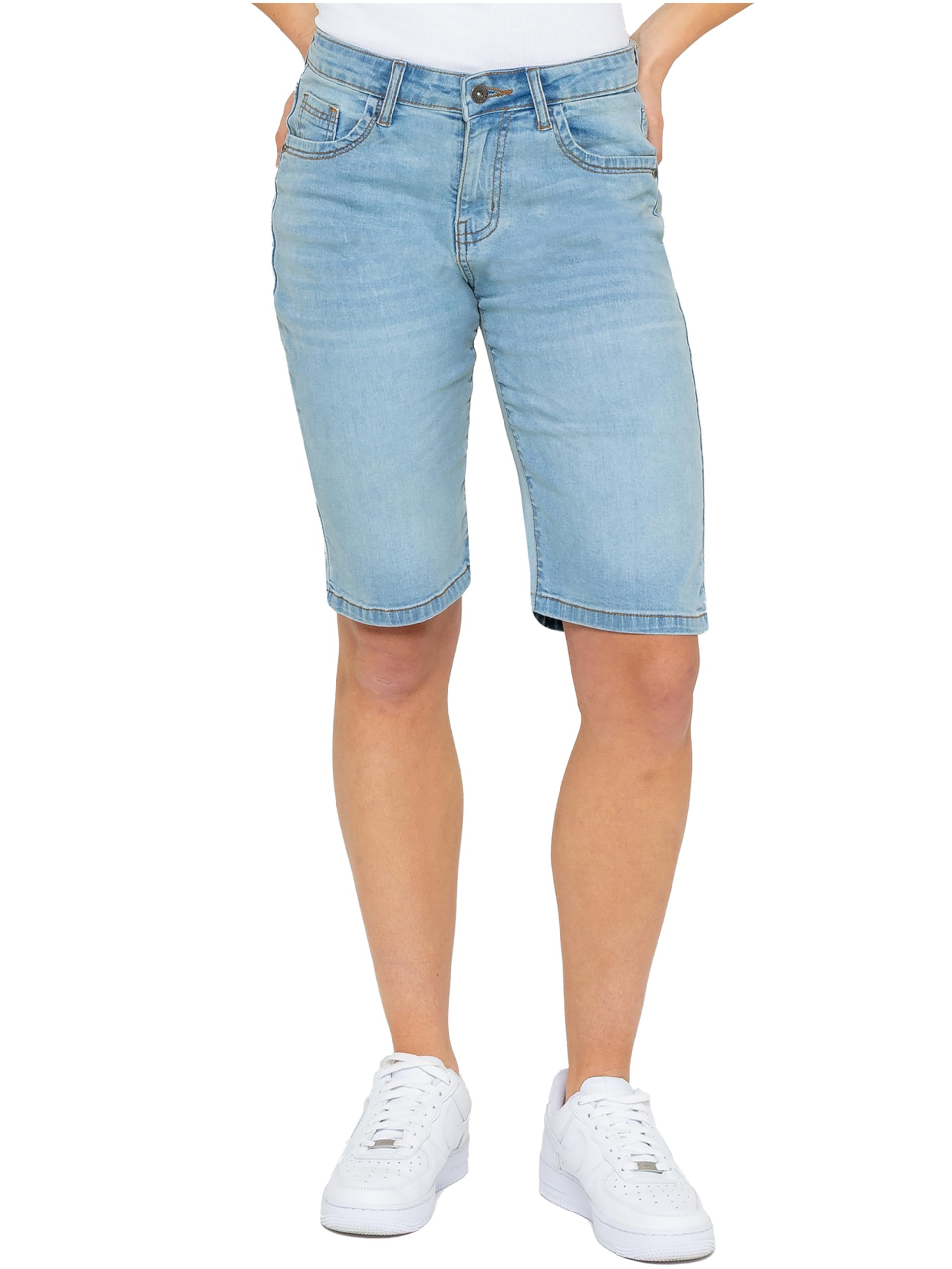 989Zé Enzo Women's Bleach Knee Length Denim Shorts Summer Casual Cotton Regular Fit Stretch Cropped Jean Short Half Pants Ezls659 Shorts 10