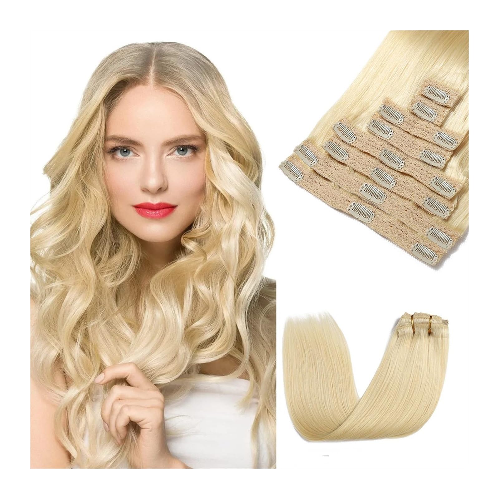 Haarverlängerungen 8 Teile/satz Haarverlängerungen Clip in Echthaar Blond #613 16-24 Zoll Voller Kopf Seidige Gerade Remy Clip in Haarverlängerungen Remy Echthaar Natürliches Menschenhaar(16inches)