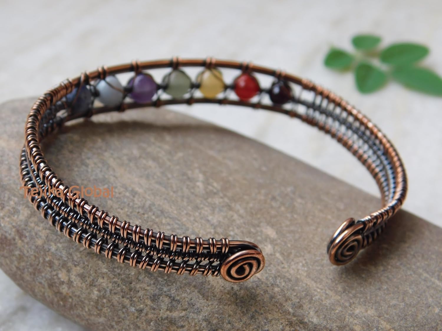 Copper 7 Chakra gemstone bangle, Pure copper 7 Chakra Stones Beads Bracelets for Women Girls Adjustable Energy Jewelry bangles,