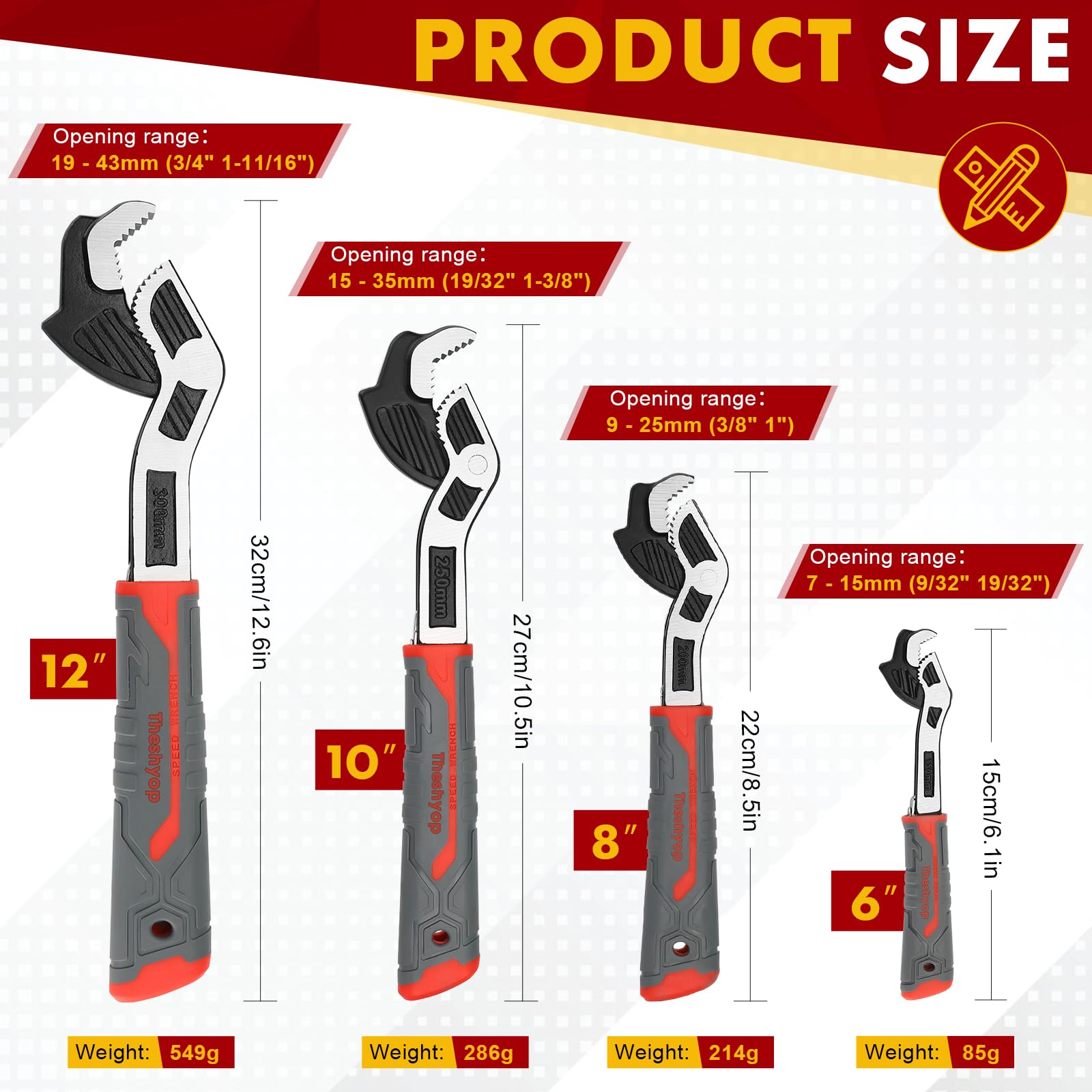 Llave de tubo autoajustable, llave micro 5 de tornillo de banco de tubo de 6, 8, 10 y 12 pulgadas, herramienta multifuncional de llave de tubo autobloqueante, llave de tubo ajustable universal de 3