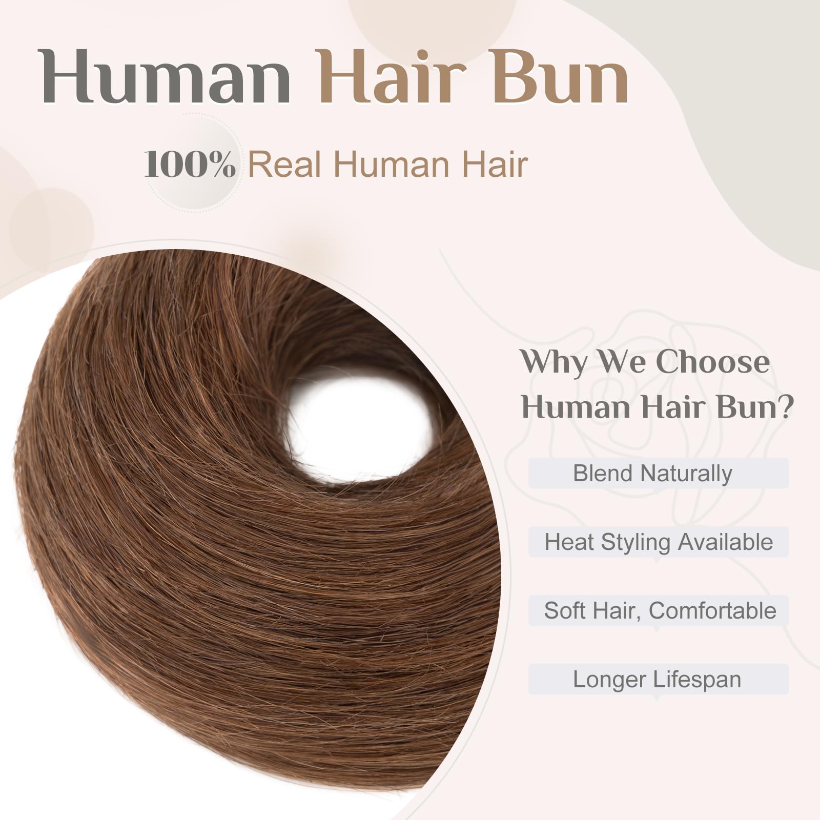 Elailite Hair Pieces For Women Straight Bun Real Hair Human Hair Smooth Neat Hair Covered Scrunchies Donuts Updo Chignon - Image 3