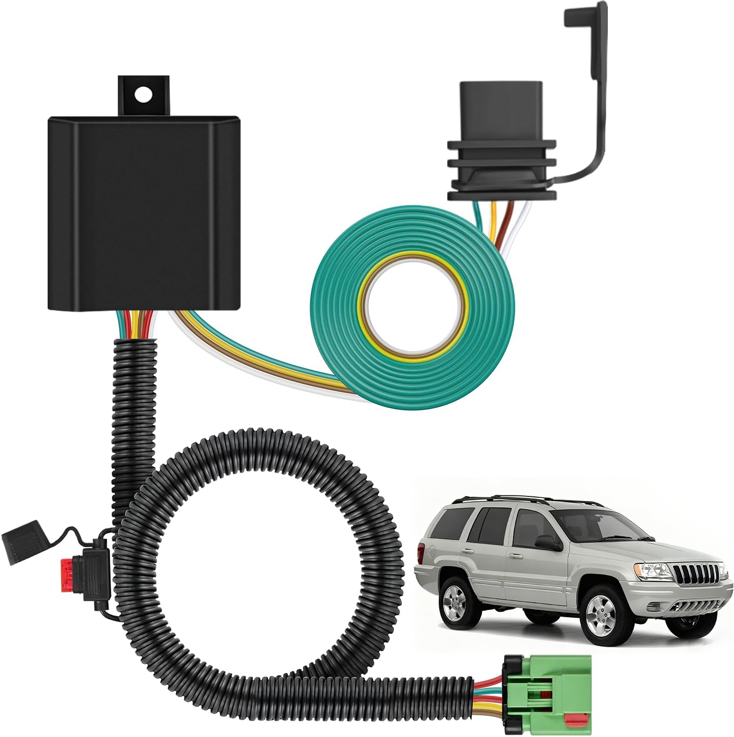 Nilight 4 Pin Trailer Wiring Harness Kit 55369 Vehicle Standard 4 Way Connector Custom for 1999 2000 2001 2002 2003 2004 Jeep Cherokee Including Laredo and with Skid Shield Simple Fit Tow Hitch