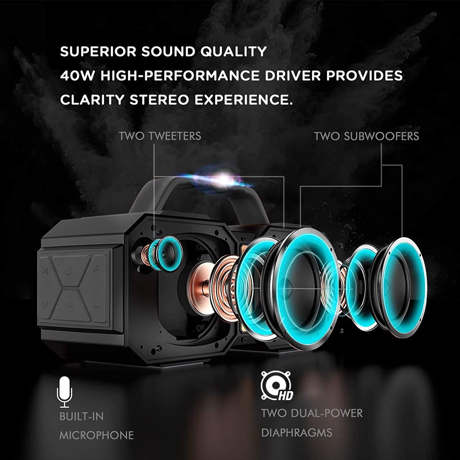 Authentic Crazy Deals BUGANI Bluetooth Speaker, M83 Portable Bluetooth Speakers 5.0, 40W Super Power, Rich Woofer, Stereo Loud. Suitable for Family Gatherings and Outdoor Travel(Black)