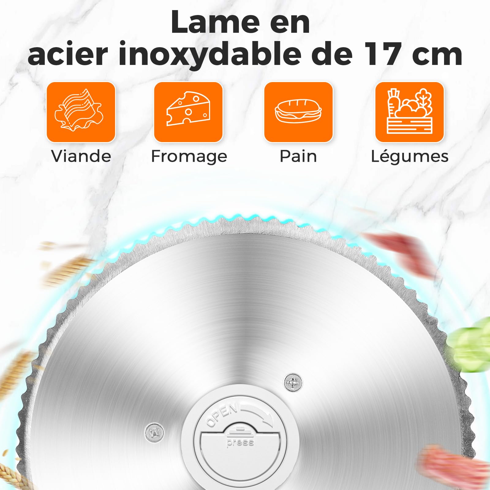 YASHE Trancheuse Électrique Pliable, 180W Trancheuse à Jambon, Lame Inox 17 cm, Épaisseur Réglable 0–15 mm, Compacte et Facile à Ranger pour Viande, Fromage, Pain, Légumes, Blanc