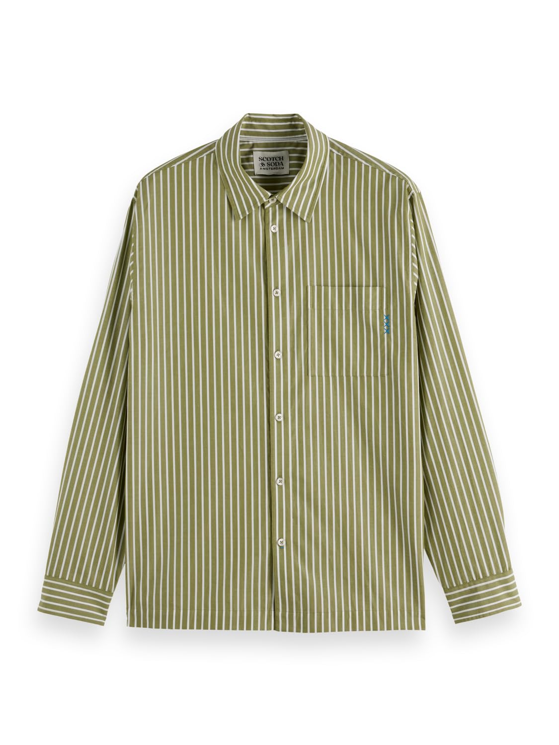 Scotch & Soda Mens Poplin Shirt, Calla Green Stripe, M UK