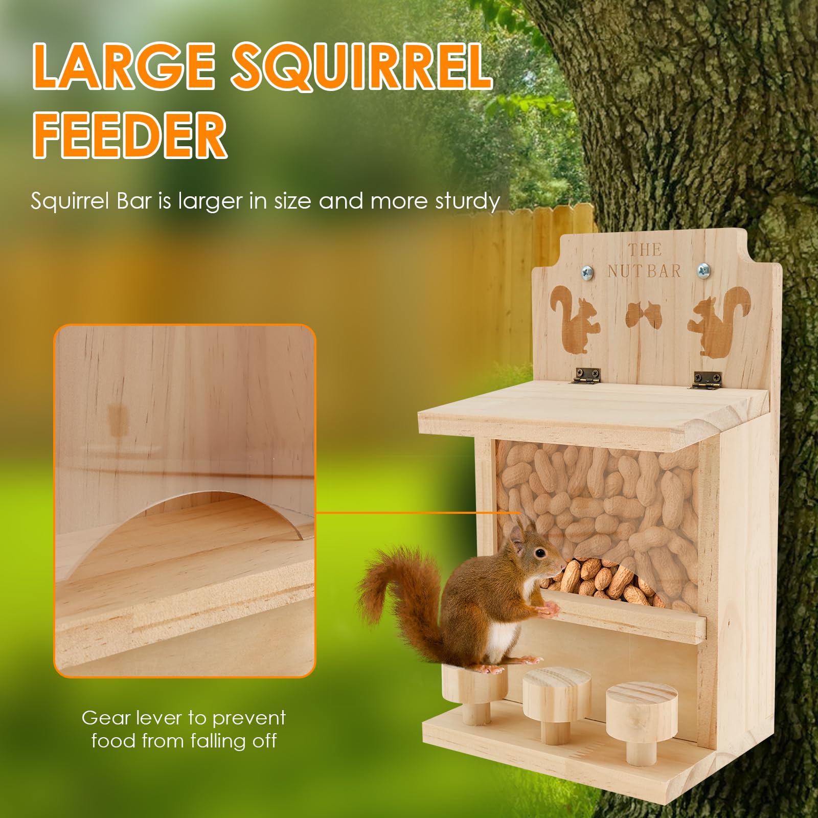 Wooden Squirrel Feeder for Outside, Large Squirrel Picnic Table Feeder, Cute Squirrel House, Decorative Squirrel House for Corn Peanuts