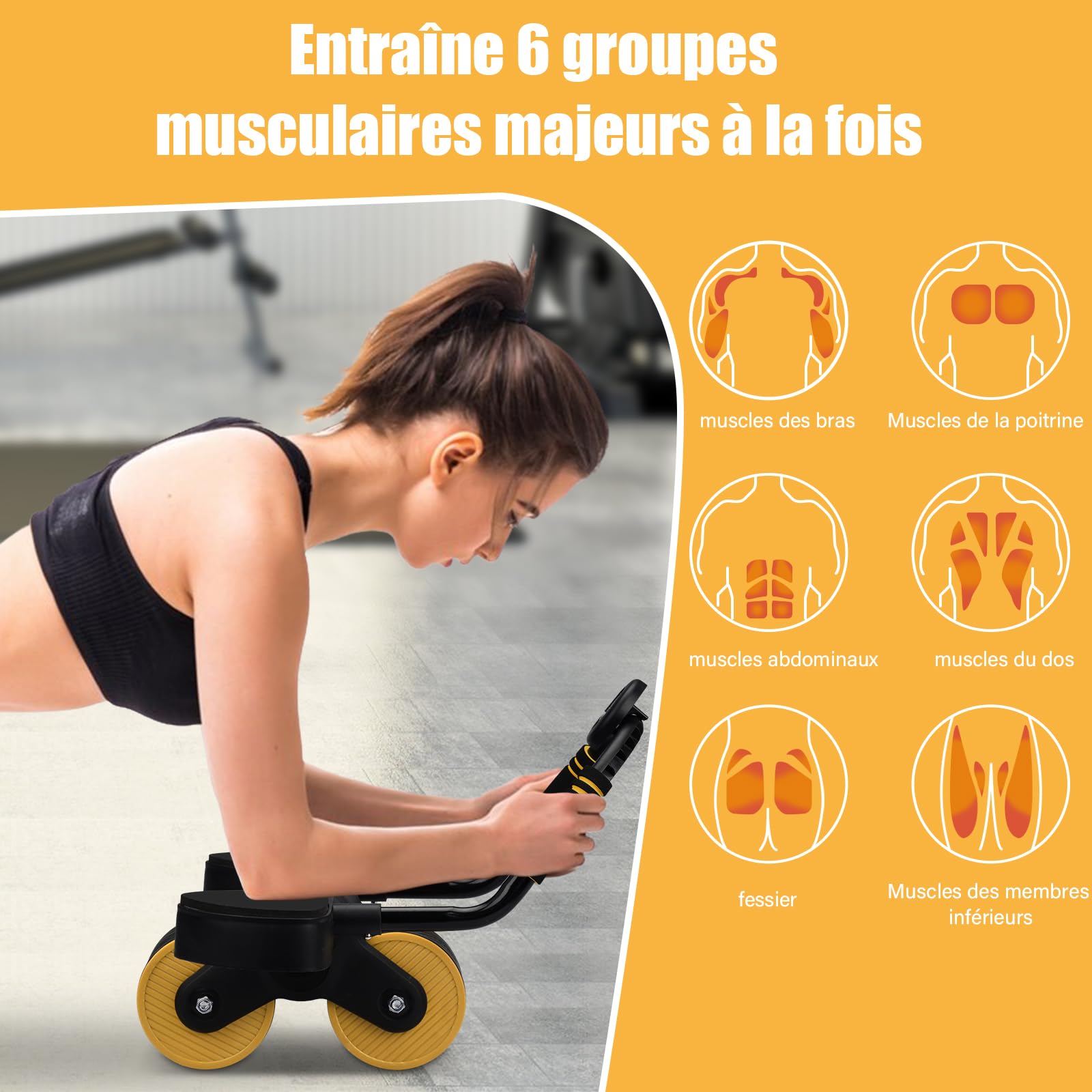 Roue D'exercice Ab Roller, 2 en 1 pour l'entraînement des abdominaux, Ab Roller avec Support De Coude, Abdominal Antidérapant L'entraînement De Base, La Maison avec Minuteur