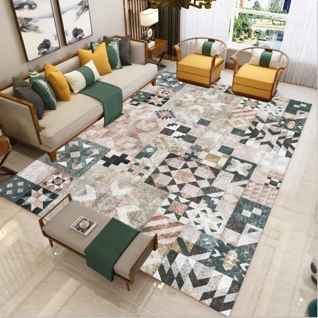 Tapis de salon lavable moderne pour une maison chaleureuse