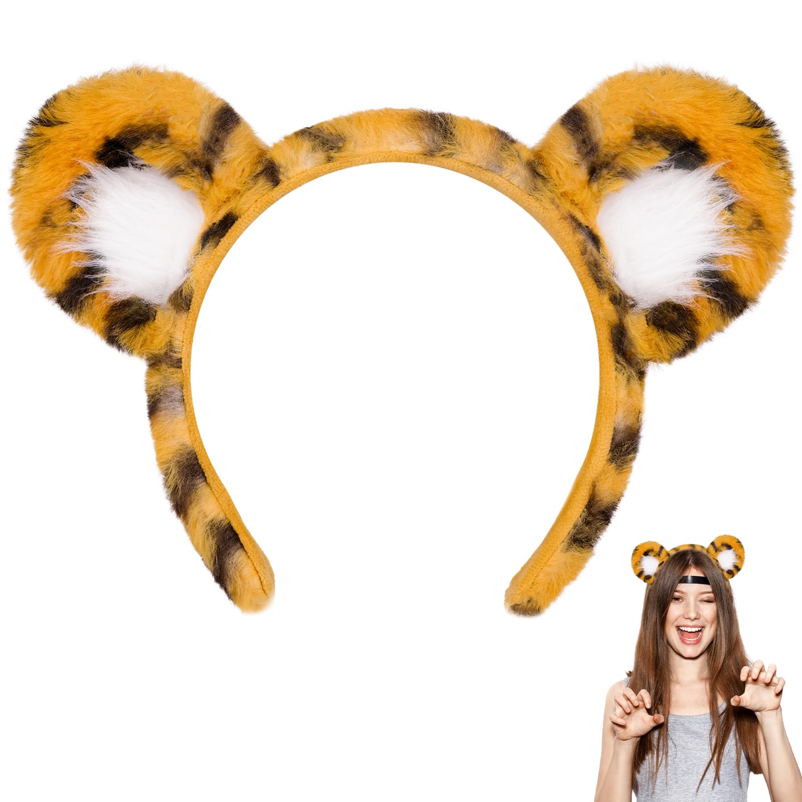 SIOTMERA Tiger Ears Headband Plush Animal Ears Costume Hair Accessories for Cosplay Party World Book Day Halloween Christmas Birthday Carnival Gift