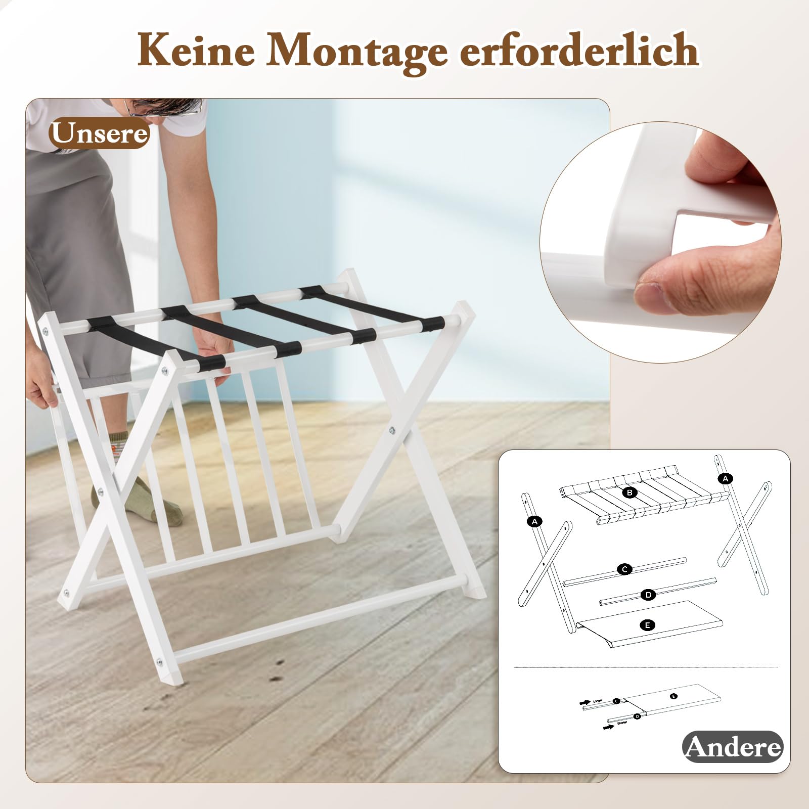 COSTWAY Kofferständer klappbar, 2 er Set Gepäckablage mit 2-Stöckiger Design, Kofferbock Gepäckständer Metall, Kofferablage für Schlafzimmer, Gästezimmer, Hotel (Weiß)