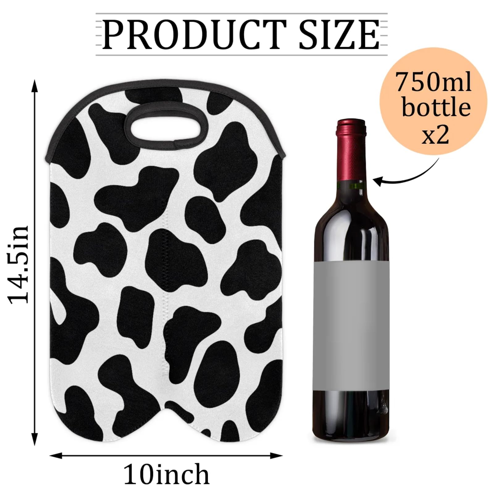 GzLeyigou 2 Bottles Cow Skin Print Wine Bag Sleeve Totes Neoprene Protective Wine Carrier Bag for Wine,Water, Champagne, Beer, Baby Bottles,Gift 14.5 x 10 Inches