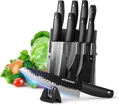 Bfonder Kitchen Knife Set with Block, 11PCS Chef Knife Set with Sharpener, Japanese Stainless Steel Knife Block Set for Ki...