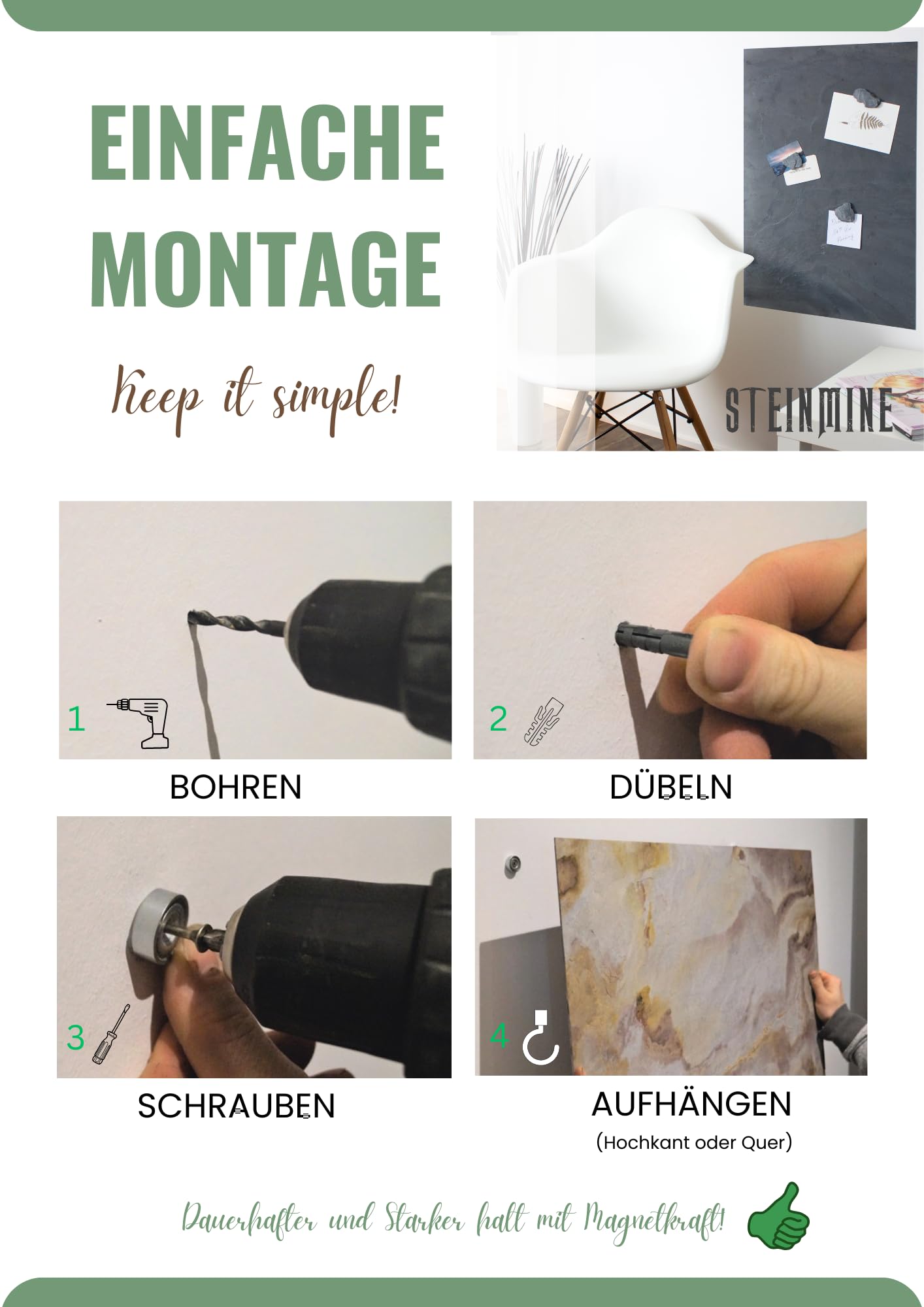 Magnettafel aus echtem Eichenholz (40 x 61 cm) – starke Magnetkraft & edles Design – Magnetboard für Küche, Büro, Flur – einfache Montage – verschiedene Größen