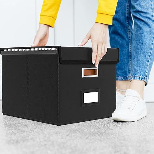 Miniatura 5 de Huolewa Juego de 2 cajas organizadoras de archivos mejoradas, cajas de archivos con tapas, cajas organizadoras de archivos colgantes de lino para