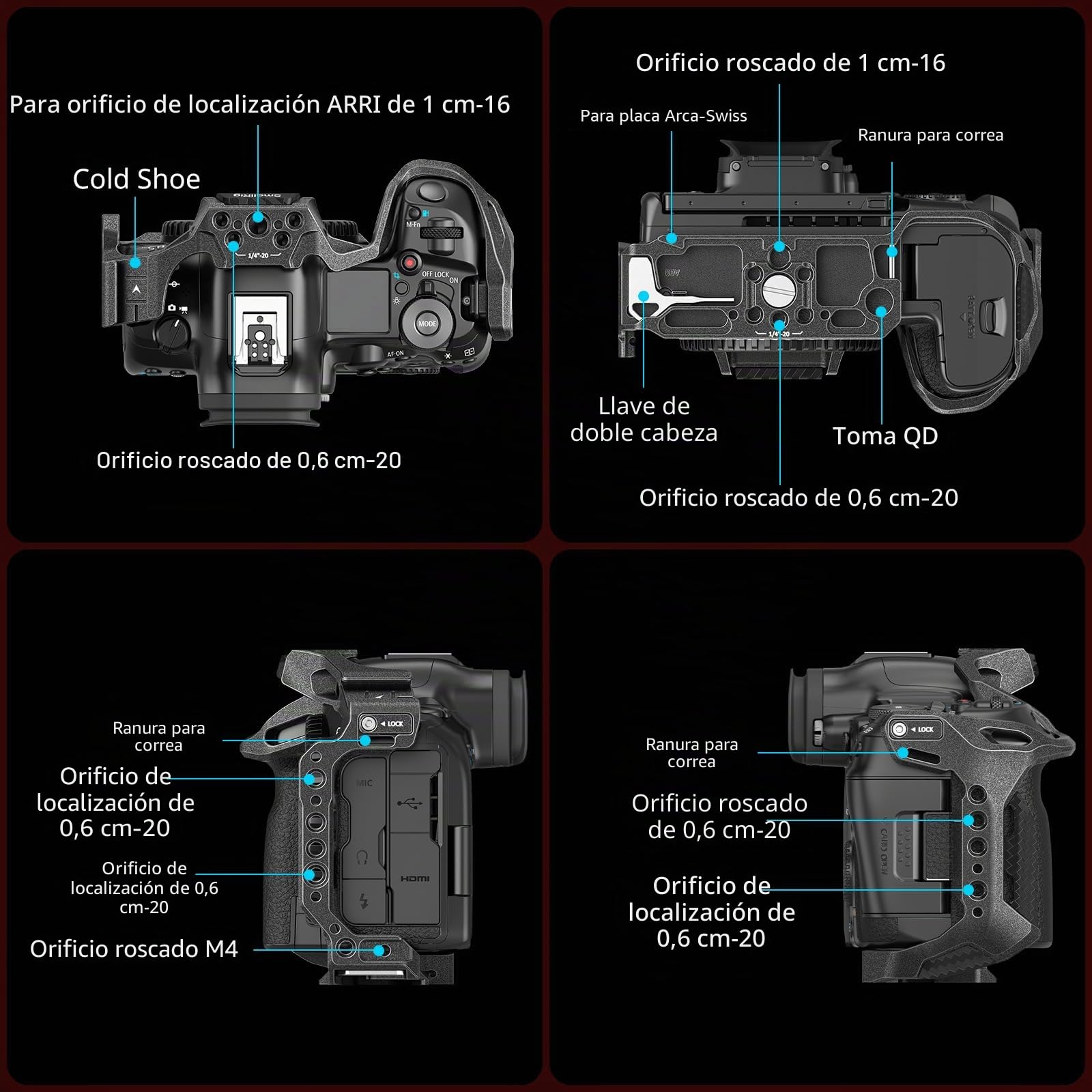 SMALLRIG Black Mamba Kit de Jaula para Cámara para Canon para EOS R5 Mark II con Asa Superior y Abrazadera de Cable Dedicada, Soporte para Cámara de Aleación de Aluminio - 4976