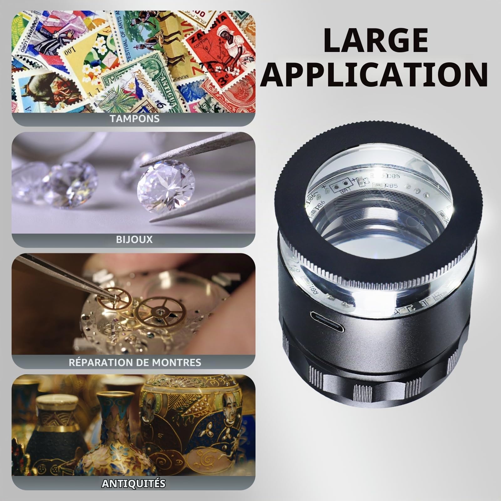 Loupe de Bijoutier 10x avec 6 Lumières LED et Échelle en Verre 3, Loupe Rechargeable 25 mm de Champ de Vision, pour Bijoux, Gemmes, Pièces de Monnaie, Outil de Loisirs