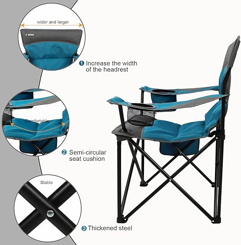 Miniatura 5 de CAMPHILL Sillas de camping portátiles de gran tamaño, sillas plegables para exteriores con bolsillo y portavasos, bolsa de transporte para camping,