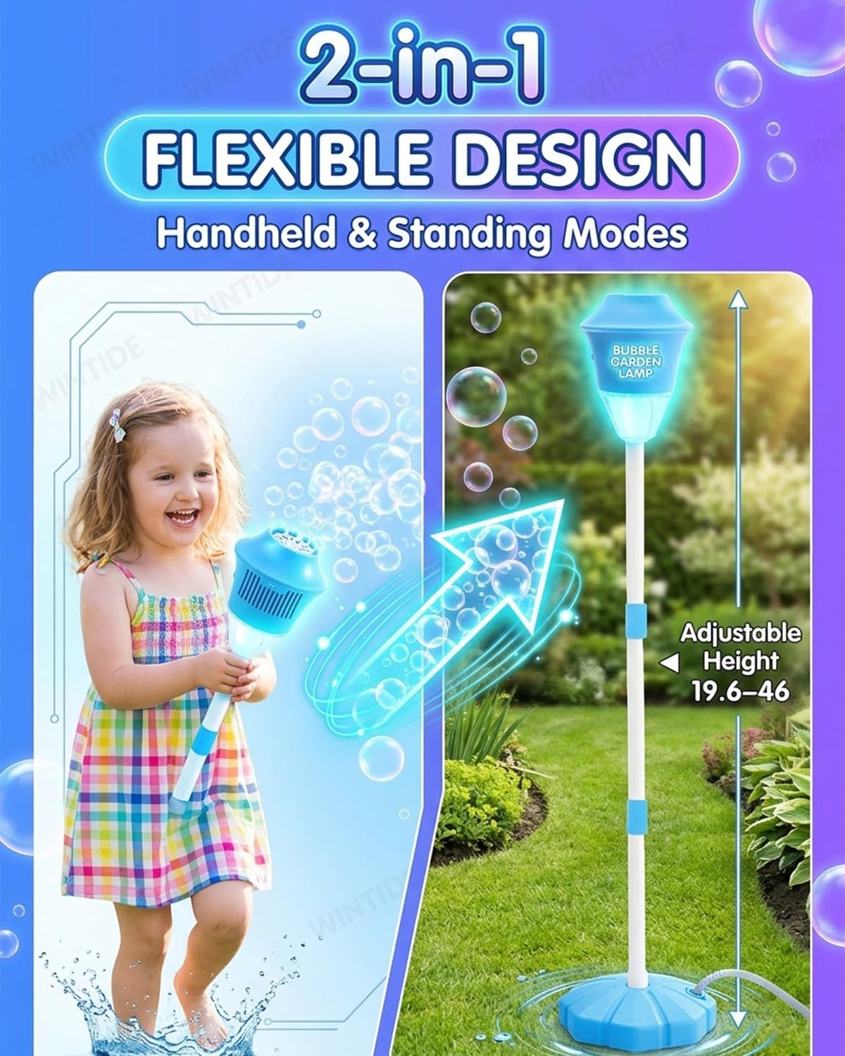 Splashy Surprise Bubble Machin, Automatic Glow Burst Bubbles Fountain, Rechargeable Garden Standing Torch Maker Stand with Lights Music Summer Outdoor Backyard Parties Birthday Wedding(Pink) — view 3