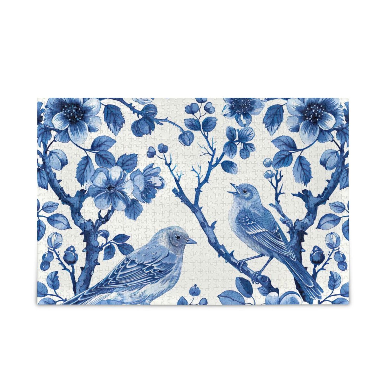 WELLDAY Jigsaw Puzzle Blue White Porcelain Pattern 1000 Piece Large Puzzle Game Artwork for Adults Teens