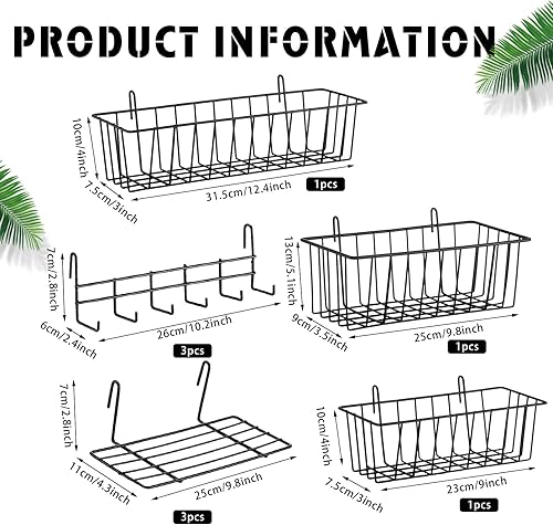 Miniatura 3 de Fumete Juego de 9 ganchos de rejilla para colgar en la pared, incluye 3 cestas, 3 estantes rectos de alambre y 3 ganchos para almacenamiento,