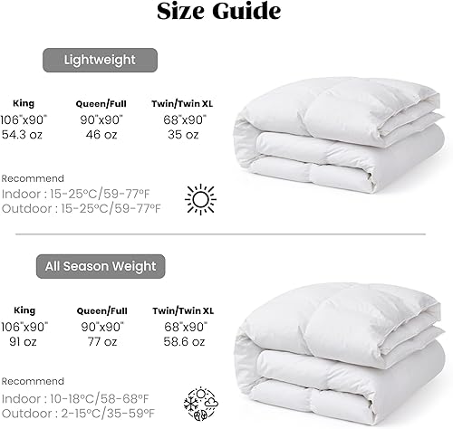 Miniatura 6 de DAICO Edredón ligero de plumas de ganso blanco, tamaño Queen, funda de 100% algodón, edredón de cama matrimonialqueen de 90 x 90 pulgadas, relleno