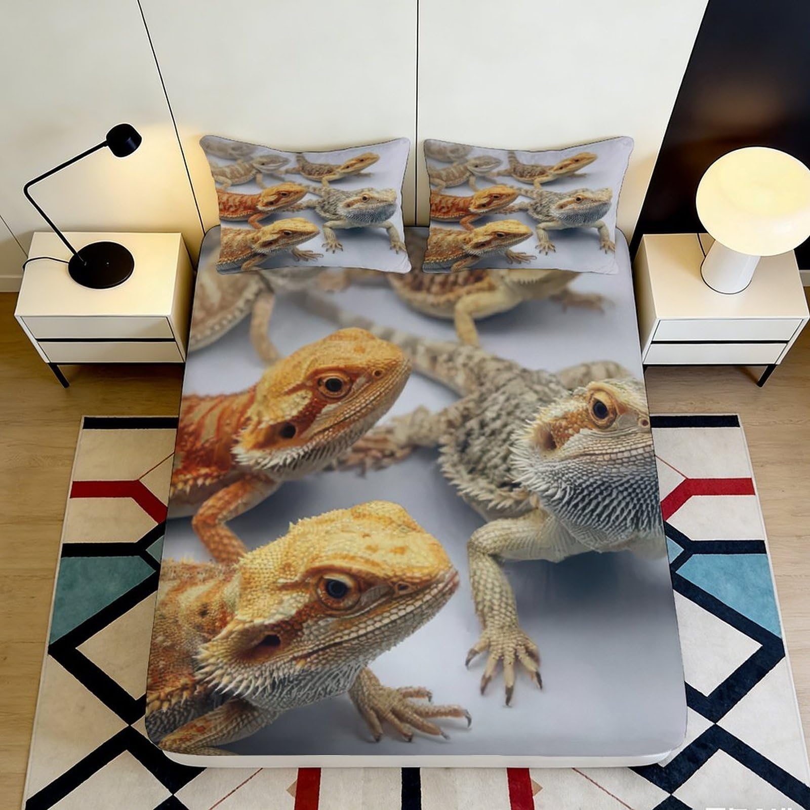 3D Printed Bearded Dragon Fitted Sheet Microfiber Soft Breathable Lizard Mattress Cover for Bedroom Dormitory Guest Room Protection Decor 120x200x25cm