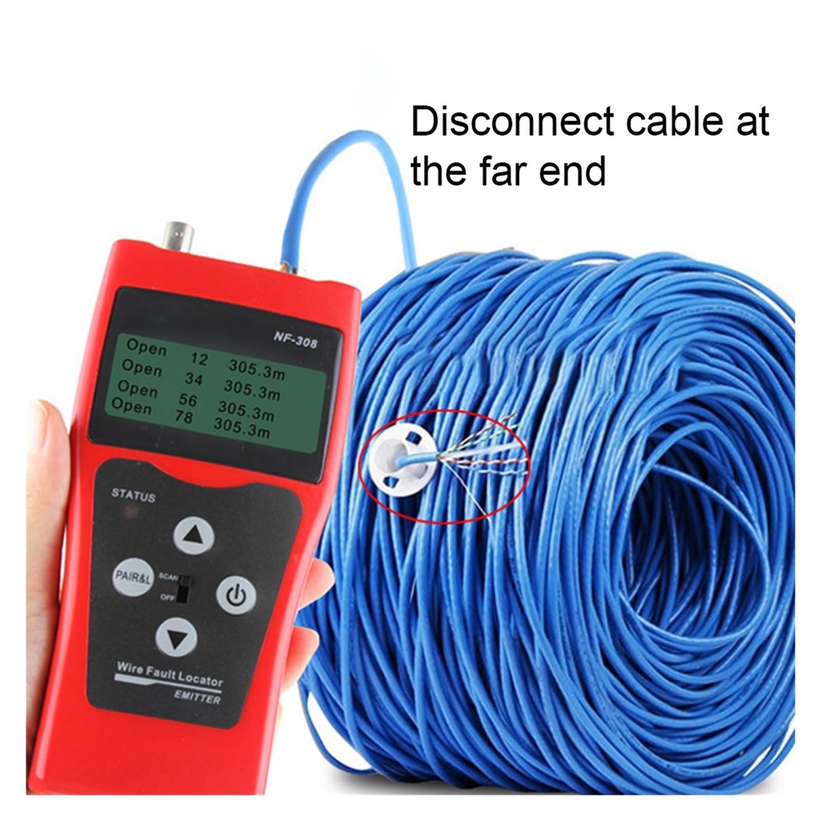 NF-308 Medir La Longitud Del Cable LAN De Red Prueba Continuidad Rastreador Cables RJ45 RJ11 Probador Ethernet Rojo Diagnósticos Rápidos Precisos(BLUE)