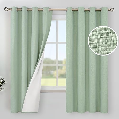 Miniatura 45 de YoungsTex Cortinas 100% opacas de lino natural de 84 pulgadas de largo para dormitorio, cortinas con aislamiento térmico con ojales, oscurecimiento