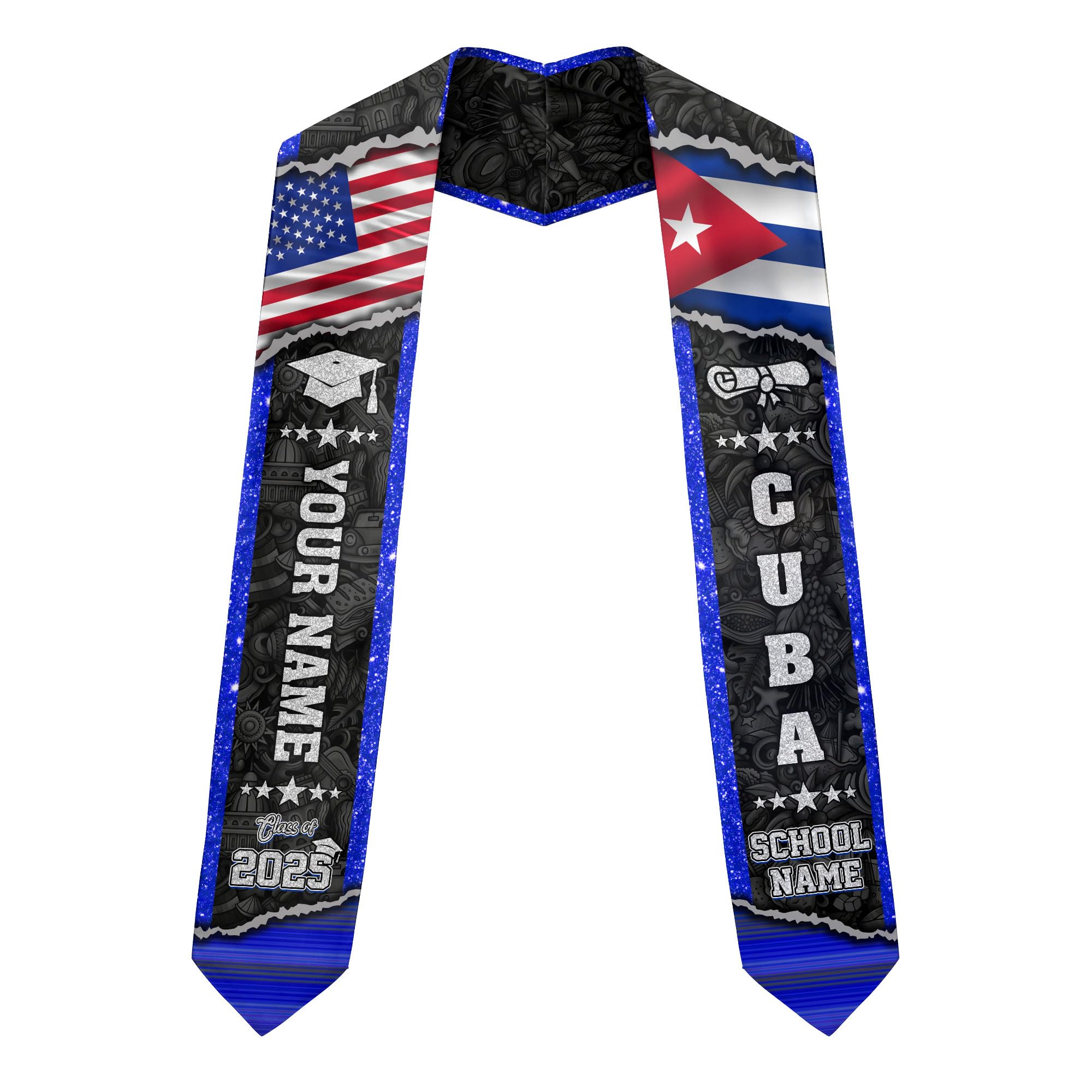 MonkeyVan Personalized Cubans American Flag Graduation Sash 2025, Cubans Graduation Sash, Cuba Graduation Stole Custom Cbs12