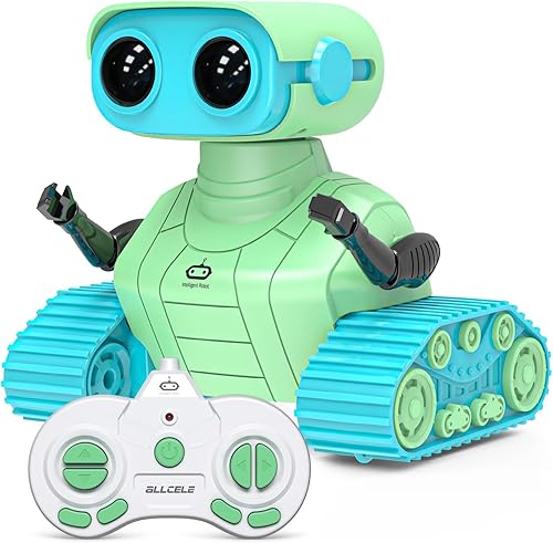 Miniatura 1 de ALLCELE Juguetes robot, robots RC recargables para niños y niños, juguete de control remoto con música y ojos LED, regalo ideal para niños, verde y