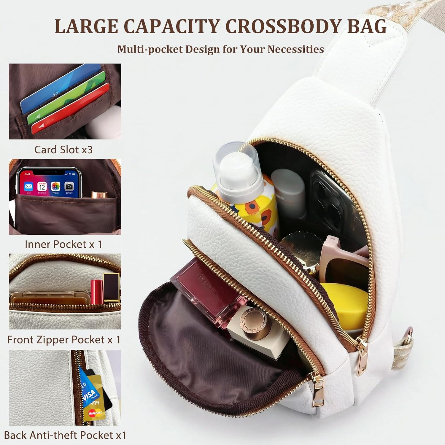 Crossbody Bags for Women Sling Bag Anniversary Birthday Gifts for Girlfriend Wife Her Fanny Pack Chest Anti Theft Purse Christmas Small Gifts for Mom Secret Santa Gift Ideas Mothers Day